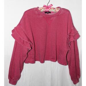7 For All Mankind Cropped Sweatshirt with Ruffles, Style No. 68929, Women's Sz L